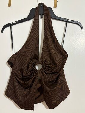 H&M Brown Halter Top with Swirl Print